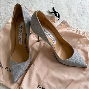 Sergio Rossi Argento Glitter Point-Toe Pumps